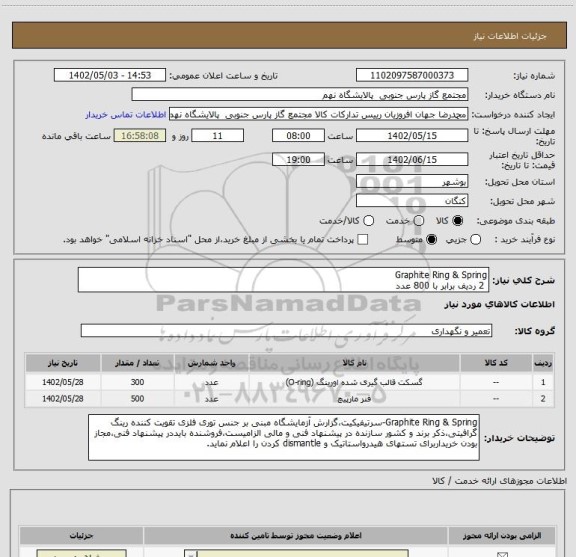 استعلام Graphite Ring & Spring
 2 ردیف برابر با 800 عدد
