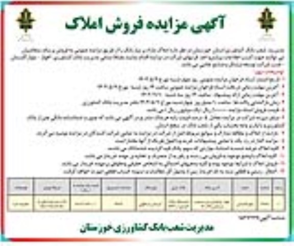 مزایده فروش آپارتمان مسکونی 145.6 مترمربع