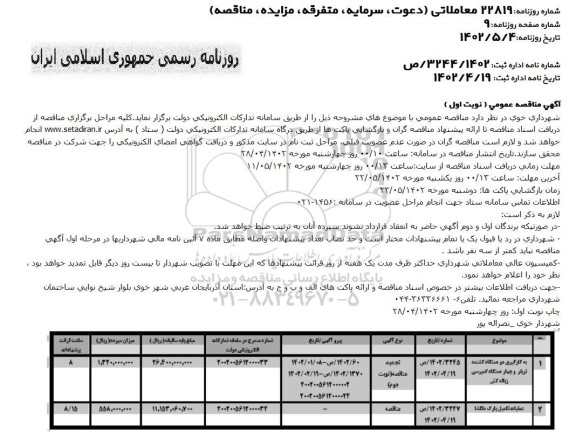 مناقصه به کارگیری دو دستگاه کشنده  تریلر و چهار دستگاه کمپرسی ......
