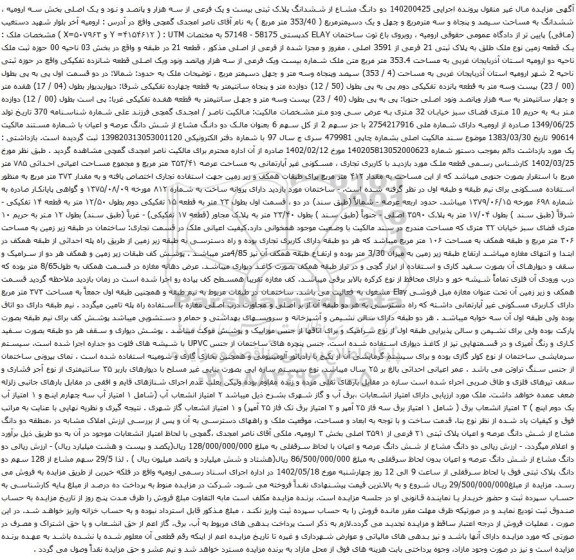 آگهی مزایده دو دانگ مشاع از ششدانگ پلاک ثبتی بیست و یک فرعی از سه هزار و پانصد و نود و یک اصلی بخش سه 