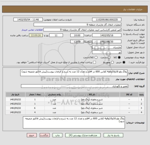 استعلام پلاگ ولو 16و10و6و4 کلاس 600 در 4قلم و تعداد 12 عدد به شرح و الزامات پیوست(پیش فاکتور ضمیمه شود)