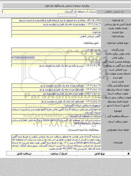 مناقصه, فراخوان(شناسایی سرمایه گذار): تأمین مالی طرح جامع مهندسی و مدیریت سیلاب استان گلستان