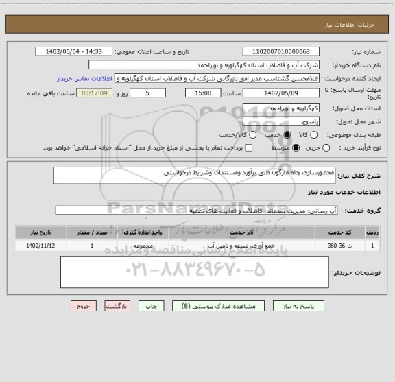 استعلام محصورسازی چاه مارگون طبق برآورد ومستندات وشرایط درخواستی