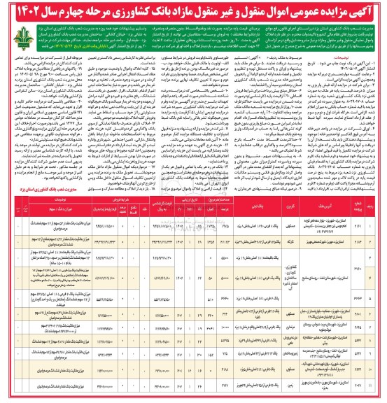 مزایده فروش اموال منقول و غیرمنقول مازاد مرحله چهارم