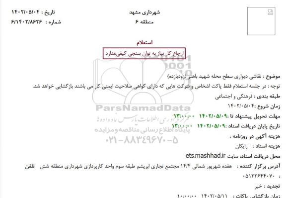 استعلام نقاشی دیواری سطح محله شهید باهنر (زودبازده)