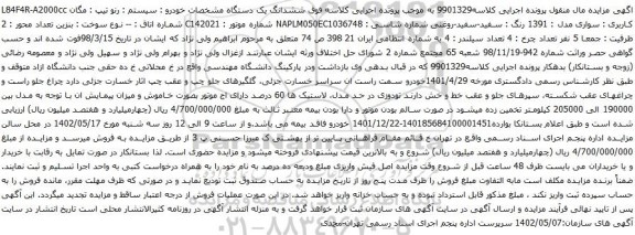 آگهی مزایده ششدانگ یک دستگاه مشخصات خودرو : سیستم : رنو