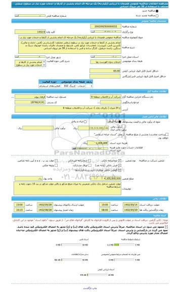 مناقصه، مناقصه عمومی همزمان با ارزیابی (یکپارچه) یک مرحله ای انجام بخشی از کارها و خدمات مورد نیاز در سطوح شغلی مختلف با استفاده از 38 نفر نیروی انسانی