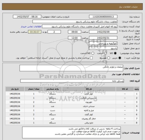استعلام مبلمان و لوازم خانگی