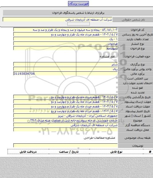 مناقصه, خدمات مهندسی مرحله سوم رودخانه ارس در مجاورت میله مرزی ۲-۳۴