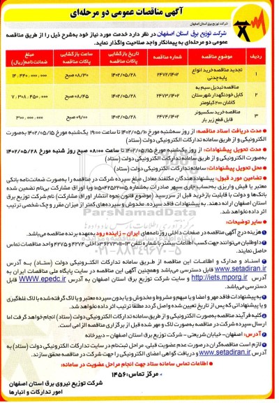 تجدید مناقصه خرید انواع پایه چدنی و ...