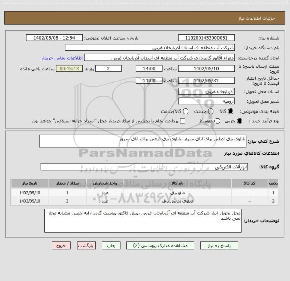 استعلام تابلوی برق اصلی برای اتاق سرور ،تابلوی برق فرعی برای اتاق سرور