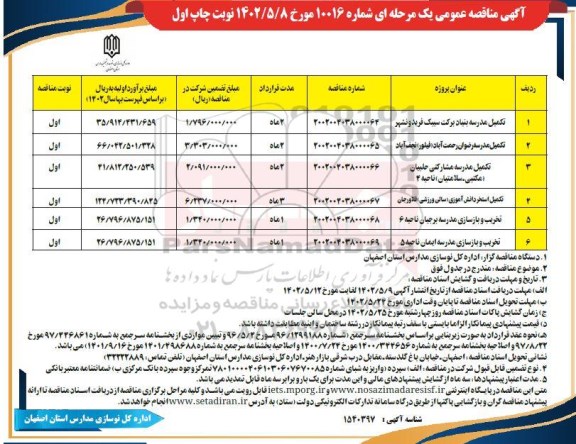 مناقصه تکمیل مدرسه ... 