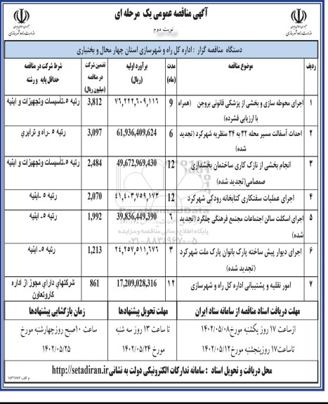 مناقصه اجرای محوطه سازی و بخشی از پزشکی قانونی و... - نوبت دوم