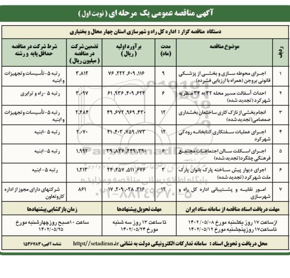 مناقصه اجرای محوطه سازی و بخشی از پزشکی قانونی و... 