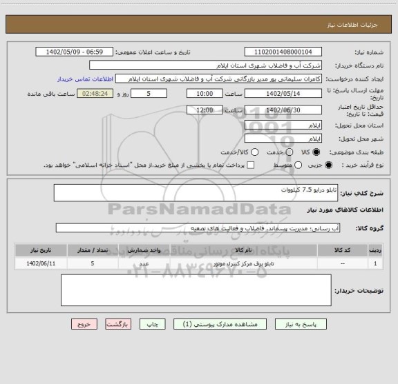 استعلام تابلو درایو 7.5 کیلووات