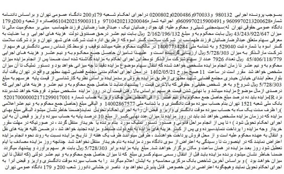 مزایده فروش تعداد 7926 عدد از سهام شرکت