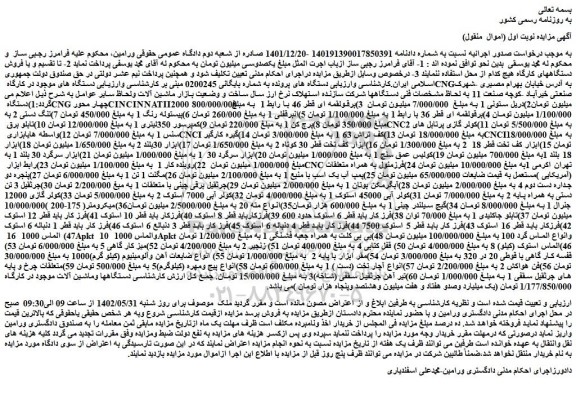 مزایده فروش دستگاه های موجود در کارگاه CNG و...