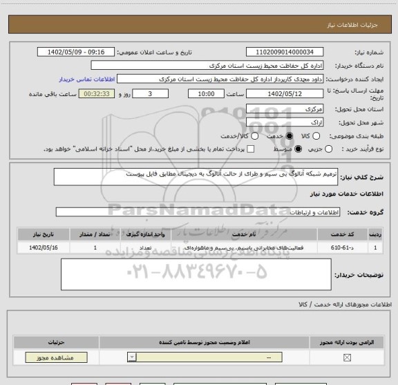 استعلام ترمیم شبکه آنالوگ بی سیم و طرای از حالت آنالوگ به دیجیتال مطابق فایل پیوست