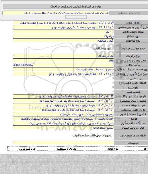 مناقصه, احداث بخشی از شبکه برق فشار متوسط و روشنایی شهرک صنعتی باغملک