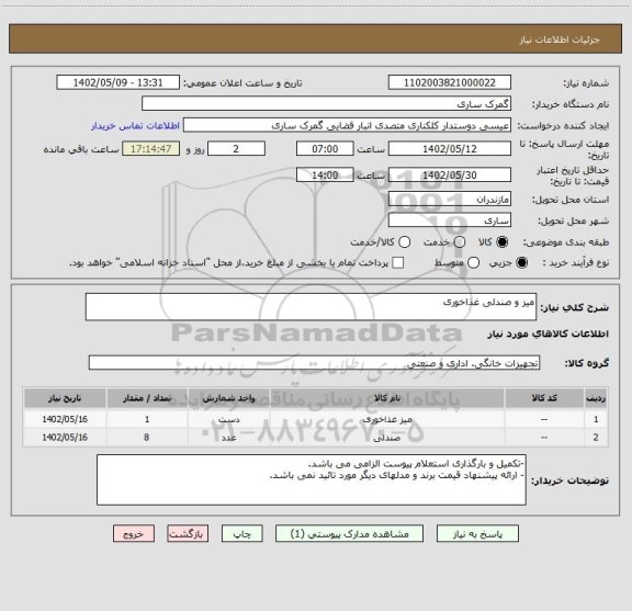 استعلام میز و صندلی غذاخوری