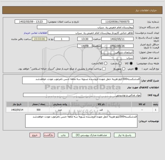 استعلام قندشکسته500کیلو هزینه حمل عهده فروشنده تسویه سه ماهه جنس نامرغوب عودت خواهدشد