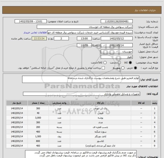 استعلام لوازم التحریر-طبق شرح ومشخصات پیوست بارگذاری شده درسامانه