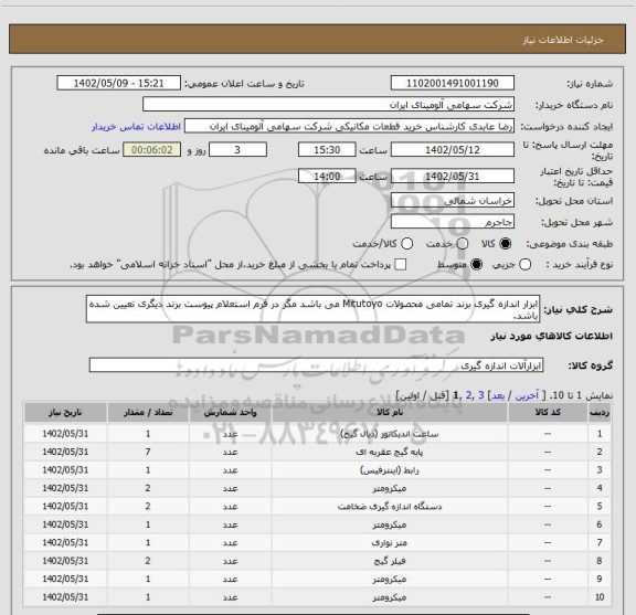 استعلام ابزار اندازه گیری برند تمامی محصولات Mitutoyo می باشد مگر در فرم استعلام پیوست برند دیگری تعیین شده باشد.