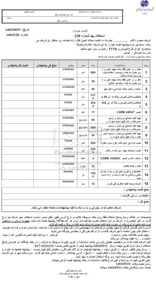 استعلام اجرای طرح فیبرنوری FTTH  گالیکش 