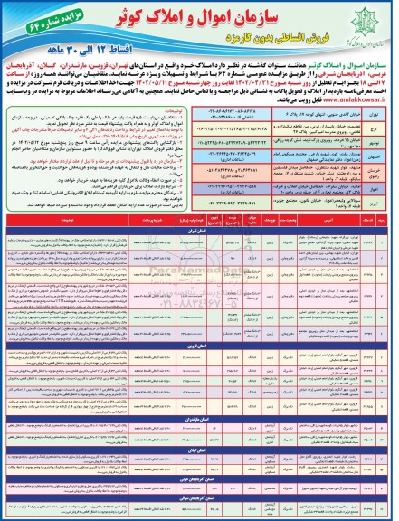 مزایده فروش استثنایی املاک و مستغلات 