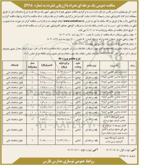 مناقصه احداث مدارس کانکسی و ... نوبت دوم