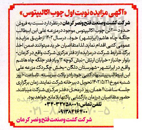 مزایده فروش چوب اکالیپتوس