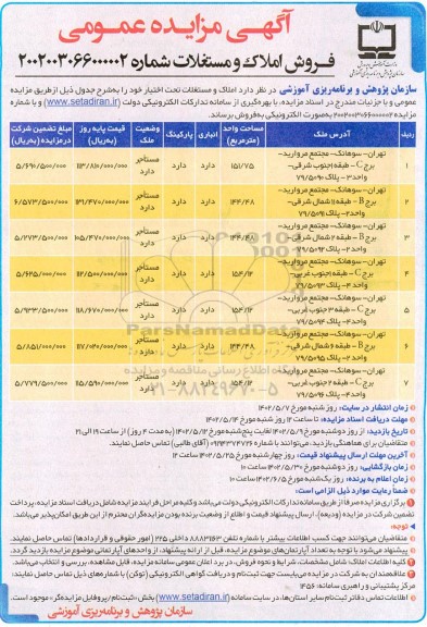 مزایده فروش املاک و مستغلات تحت اختیار