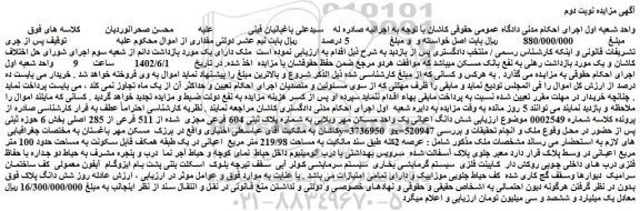 مزایده فروش ملک به مساحت 219/98 متر مربع اعیانی در یک طبقه