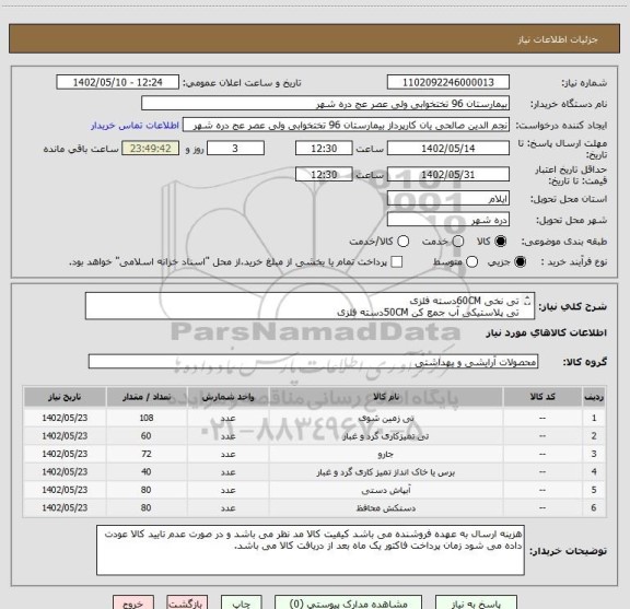 استعلام تی نخی 60CMدسته فلزی
تی پلاستیکی آب جمع کن 50CMدسته فلزی
جارو تکی سالنی40CM 
ست جارو و خاک انداز ایستاده
محلول پاش نیم لیتری
دستکش آشپزخانه