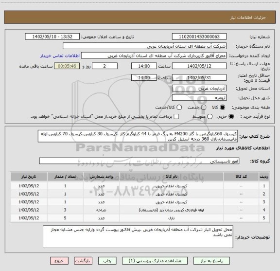 استعلام کپسول 60کیلوگرمی با گاز FM200 به رنگ قرمز با 44 کیلوگرم کاز ،کپسول 30 کیلویی،کپسول 70 کیلویی،لوله مانیسمان،نازل 360 درجه استیل کربن