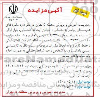 مزایده واگذاری مغازه های هنرستان پیامبر  