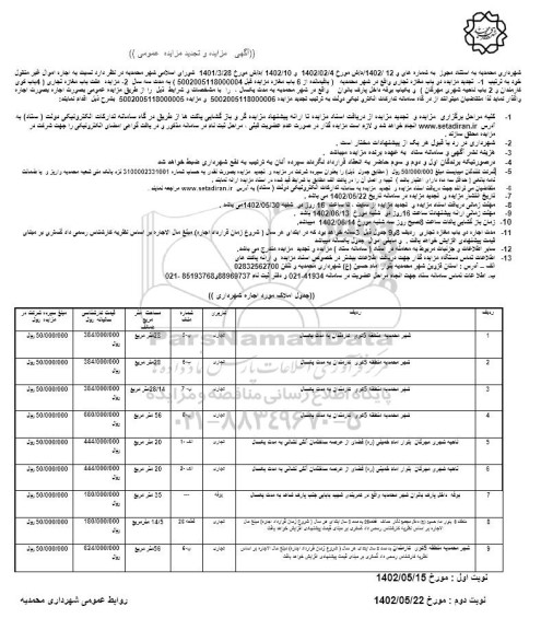 مزایده واگذاری  تجدید مزایده دو باب مغازه تجاری..