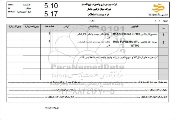 استعلام سنسور گاز دتکتور .....