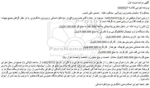 مزایده فروش ژل آتش زا برند آمله در داخل باطری پلاسیتکی به تعدا 168 عدد و...