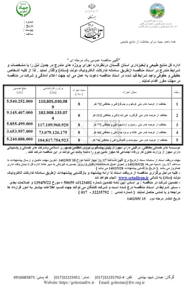 مناقصه حفاظت از عرصه های ملی