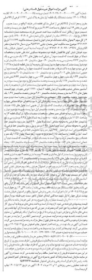 مزایده یک قطعه آپارتمان به پلاک ثبتی 11231 فرعی از 99 اصلی مفروز و مجزا شده از 5975 فرعی