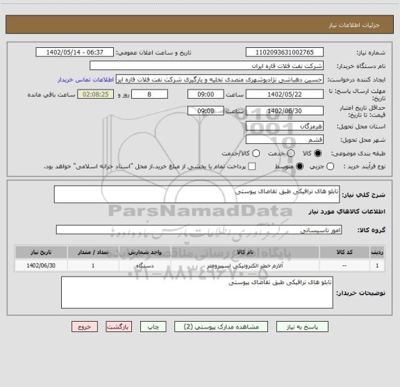 استعلام تابلو های ترافیکی طبق تقاضای پیوستی