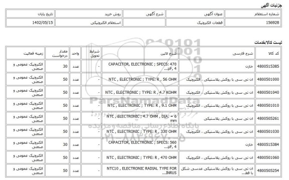 استعلام الکترونیکی، قطعات الکترونیک