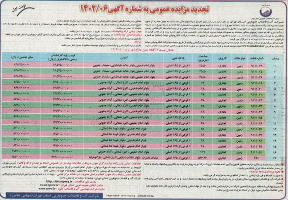 تجدید مزایده فروش 17 قطعه زمین
