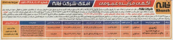 مزایده فروش تعدادی از املاک