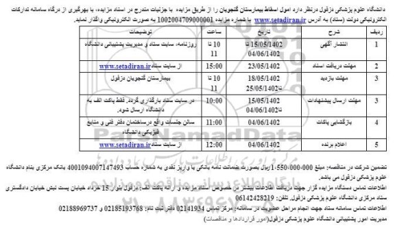 مزایده امول اسقاط بیمارستان گنجویان
