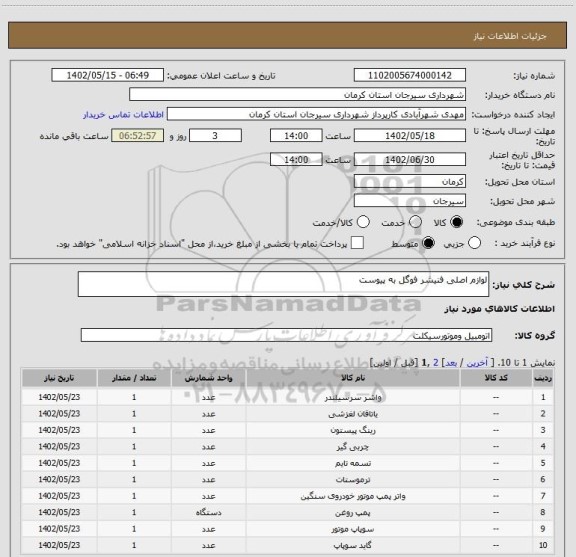 استعلام لوازم اصلی فنیشر فوگل به پیوست
