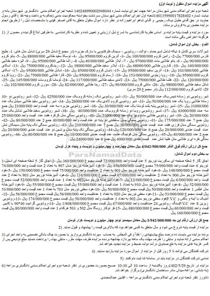 مزایده فروش شیرآلات سری کامل 4 تیکه شامل شیرحمام - توالت - روشویی - سینک ظرفشویی  و...