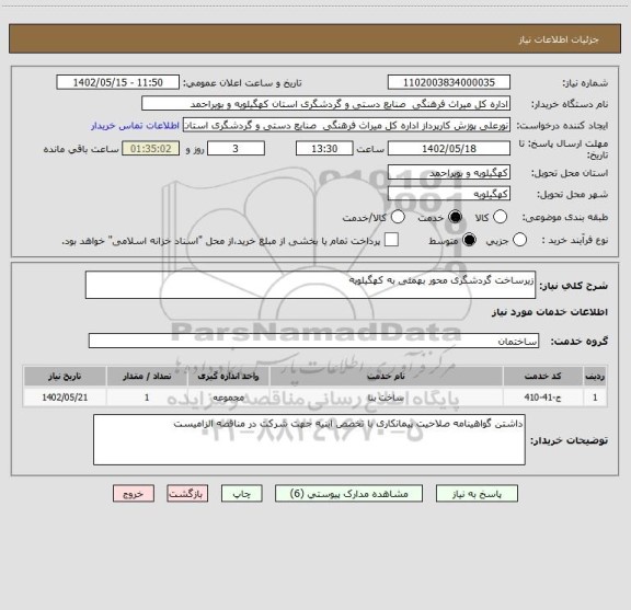 استعلام زیرساخت گردشگری محور بهمئی به کهگیلویه