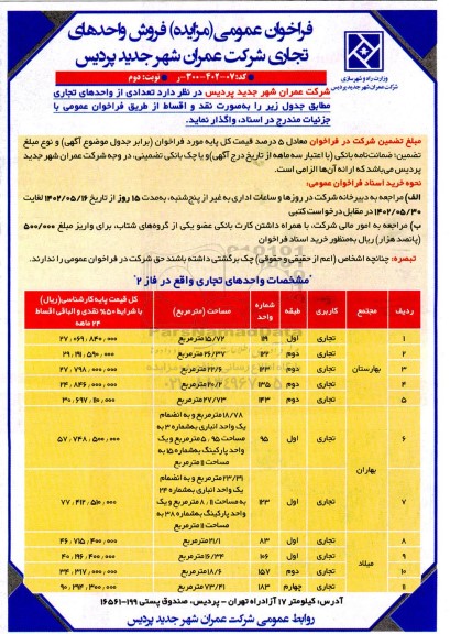 مزایده فروش تعدادی از واحدهای تجاری نوبت دوم 